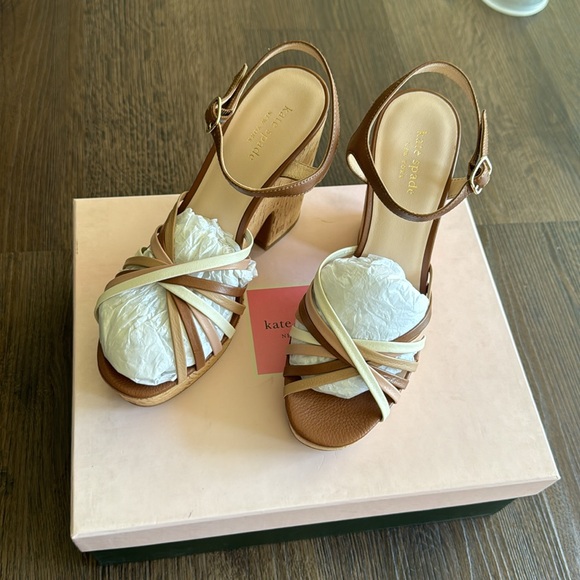 Kate Spade NY Glow Platform Leather Sandal Grain Calf Multi Toast Sz 8M - Picture 9 of 10